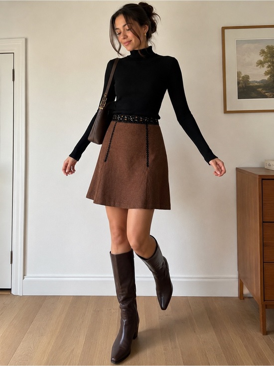 Dkny Dresses & Skirts - City DKNY Brown Wool Blend Skirt Beaded Waist Career Chic Size 4 Classic